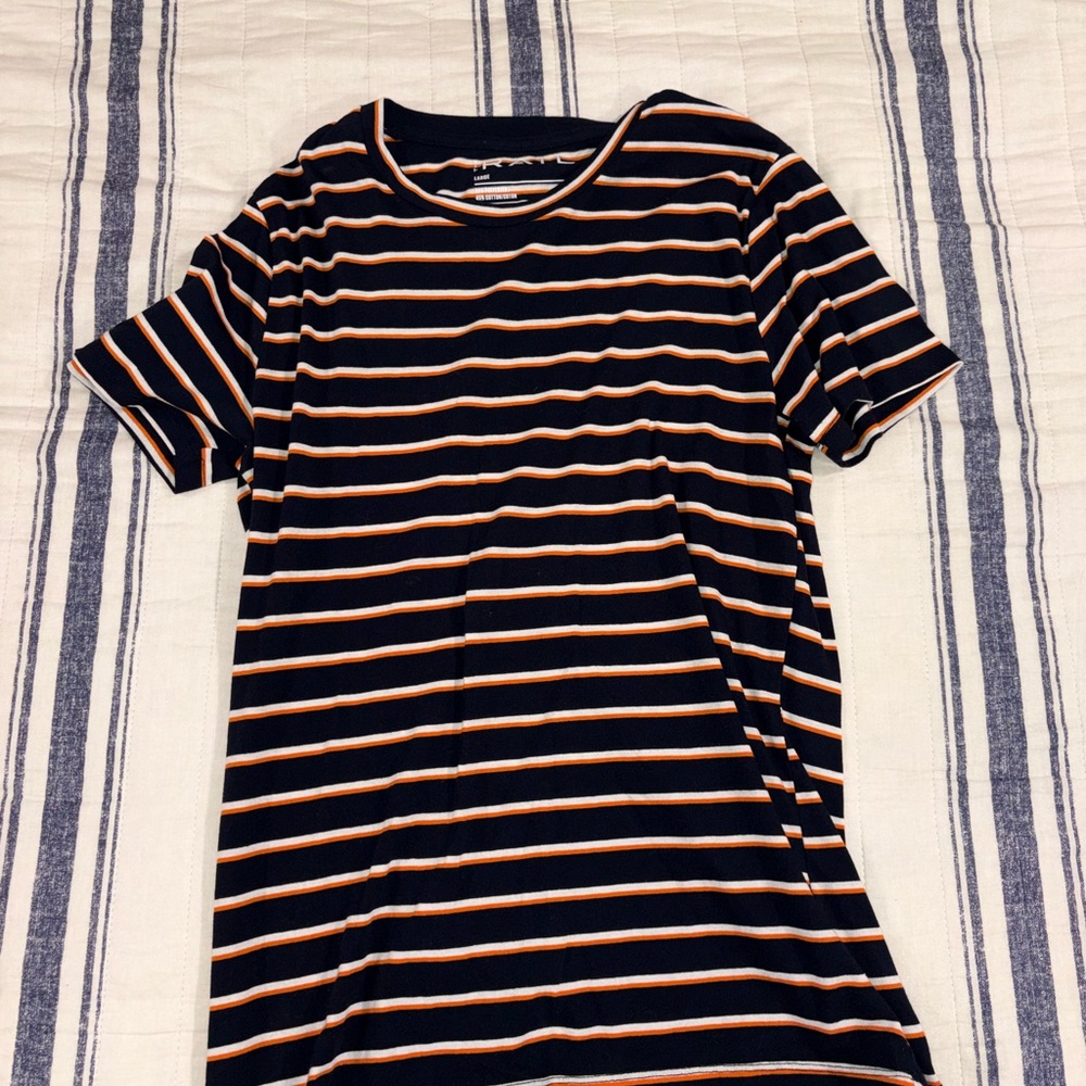 The Rail Navy and Orange Striped Short Sleeve Tee
